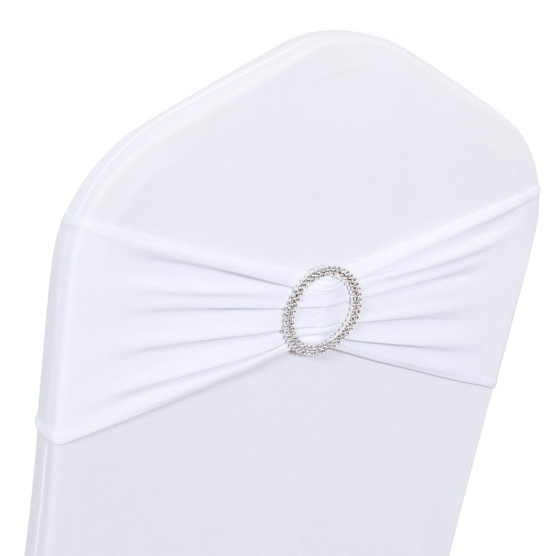 Obstal 50 PCS Spandex Stretch Chair Sashes Bows for Wedding Reception- Universal Elastic Chair Cover Bands with Buckle Slider for Banquet, Party, Hotel Event Decorations White Sashes - Image 2